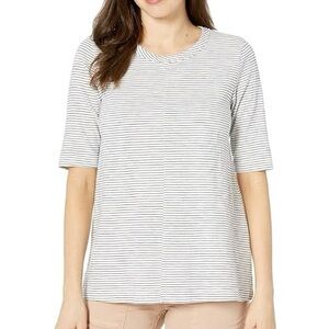 Mod-o-doc Striped Elbow Sleeve Slub Knit Swing Top